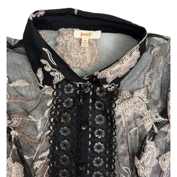 NWT Mesh Floral Dark Fairy Whimsigoth Blouse Top Goth Crochet Sexy Romantic M - Picture 4 of 16